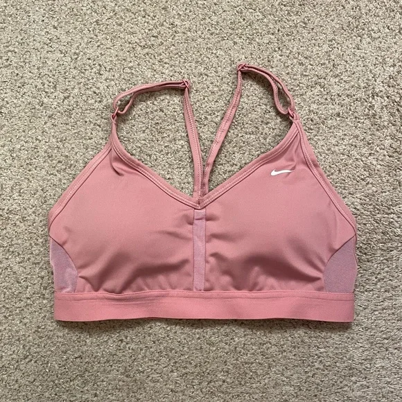 Nike Dri Fit light pink sports bra crop top removable pads adjustable strap M - Picture 1 of 4